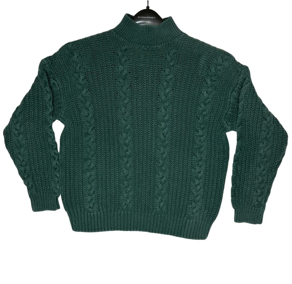 Vintage 90s Casual Corner slouchy high neck green chunky knit sweater size small